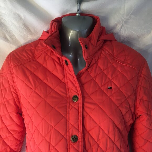 Tommy Hilfiger Jacket Girls 10 /12 Orange Quilted Coat LIght Winter or Spring - Picture 3 of 16